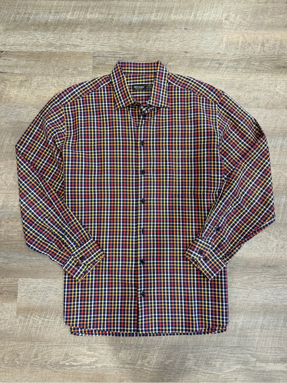 St. Croix Made in Italy 100% Cotton Plaid Button Up Shirt Men’s XL